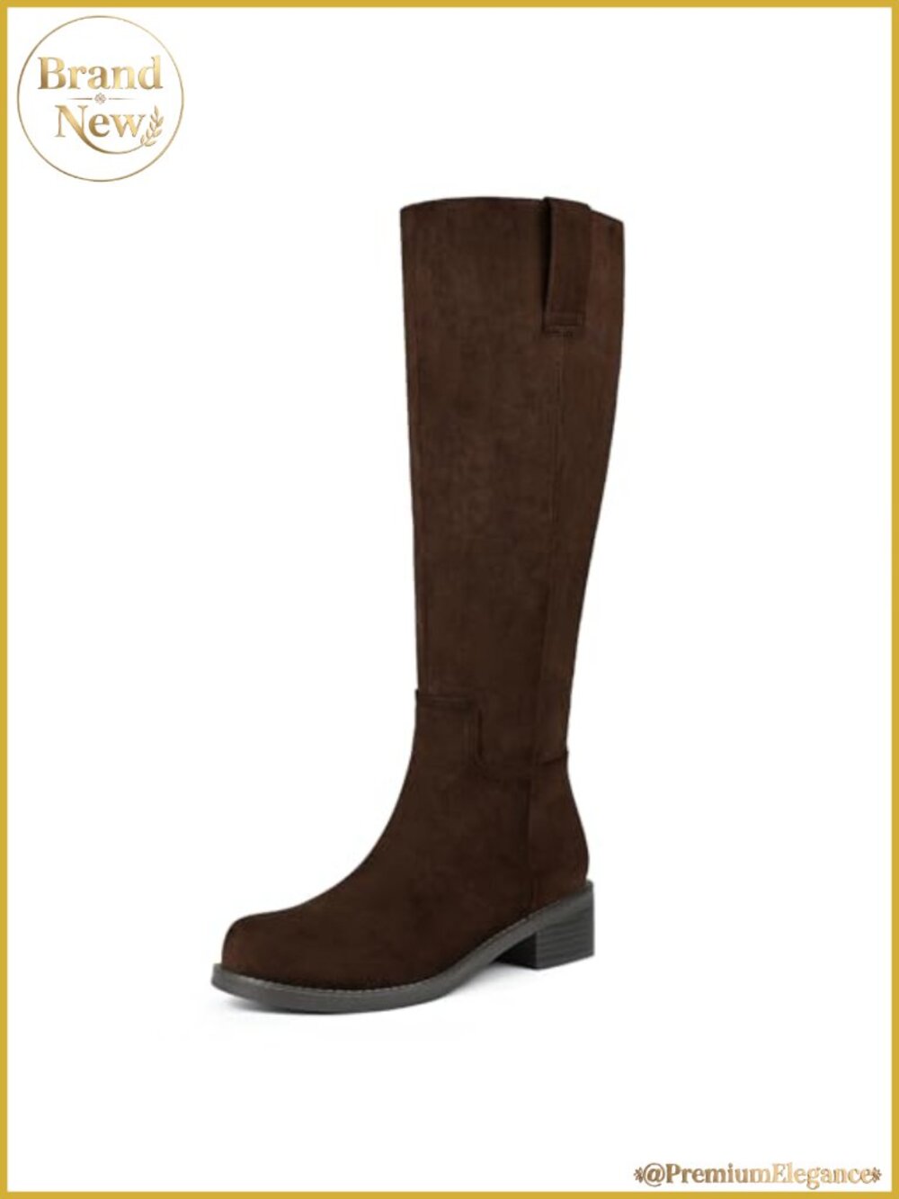 Women's Knee High Boots Low Heel Flat Tall Suede Round Toe Side Zipper
